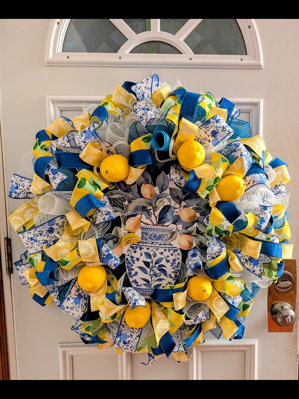 Blue & Yellow Lemon Chinoiserie Wreath